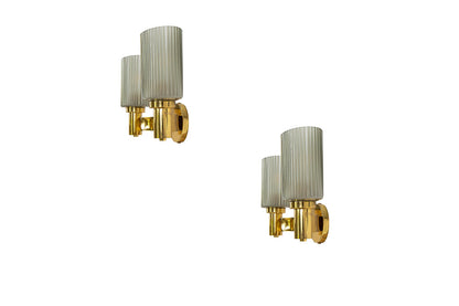 Gilt Brass And Grey Venetian Glass Shades Two Light Sconces, Ita Default