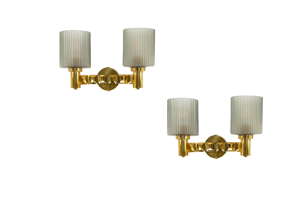 Gilt Brass And Grey Venetian Glass Shades Two Light Sconces, Ita Default