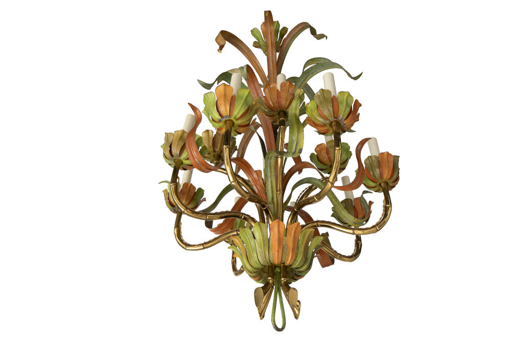 Gilt Bronze And Painted Tole Bamboo and Frond Motif Twelve Light Default