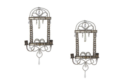 Mirror, Silvered Bronze And Faceted Crystal  Two Light Sconces, Default