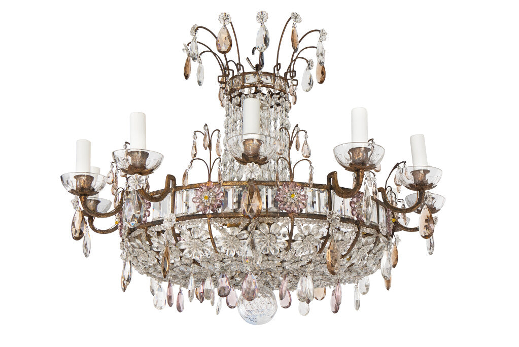 Gilt Iron, Amethyst, Amber And Clear Crystal Eight Arm Twelve Li Default