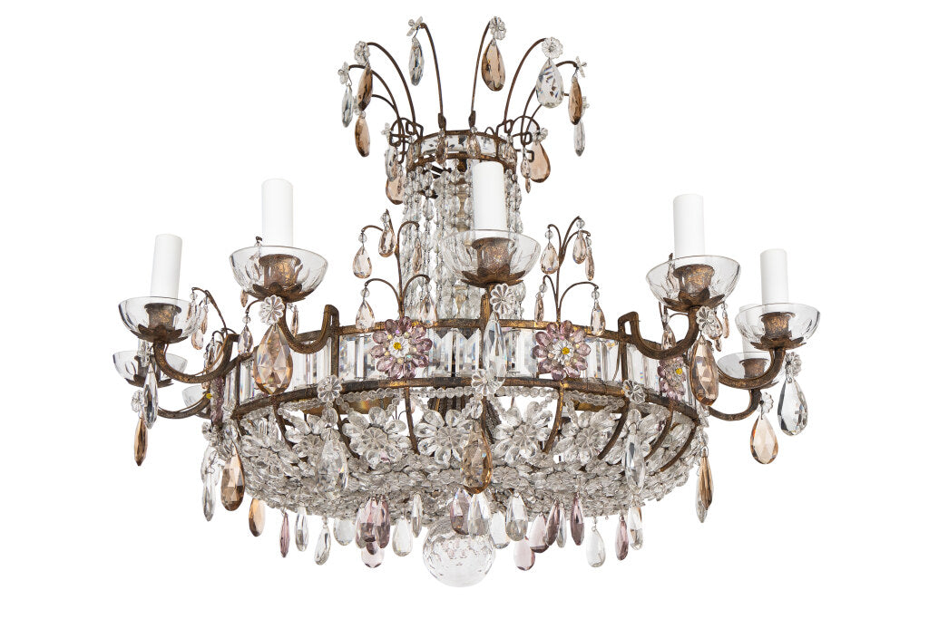 Gilt Iron, Amethyst, Amber And Clear Crystal Eight Arm Twelve Li Default