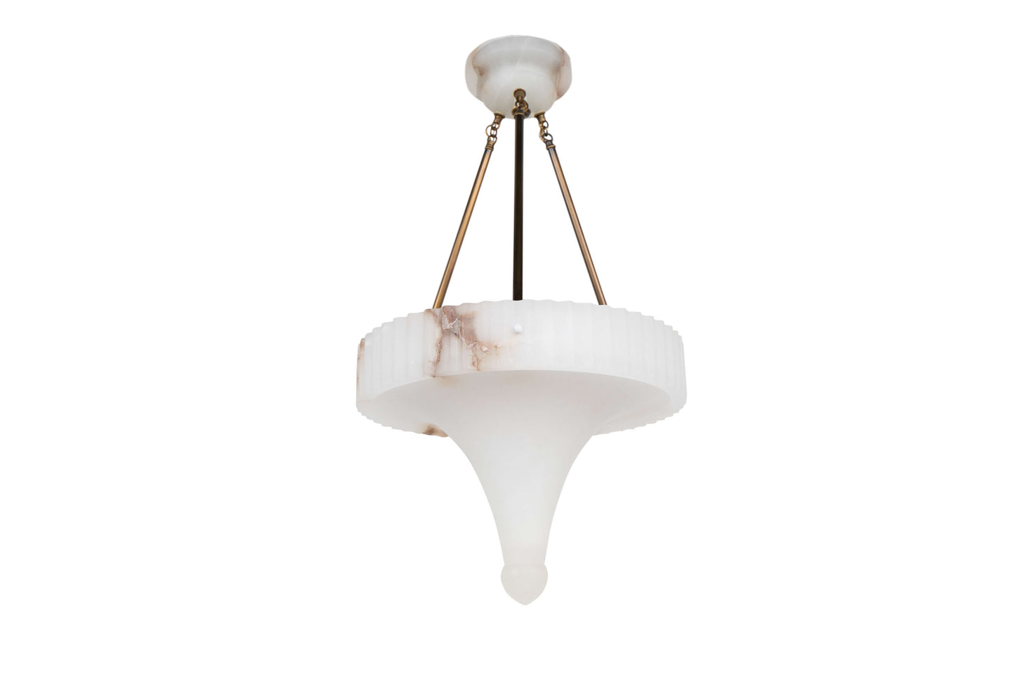 Hand Carved Alabaster And Brass Conical Shaped Three Light Penda