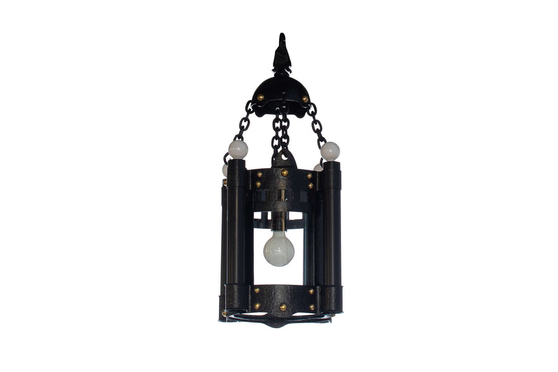 Iron And Paneled Glass Industrial Five Light Lantern