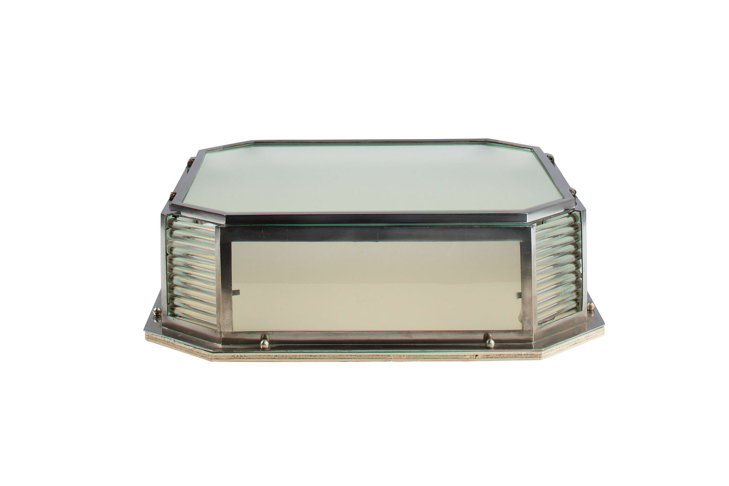 Nickeled Bronze Flushmount With Frosted Glass Panels And Clear G