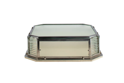 Nickeled Bronze Flushmount With Frosted Glass Panels And Clear G