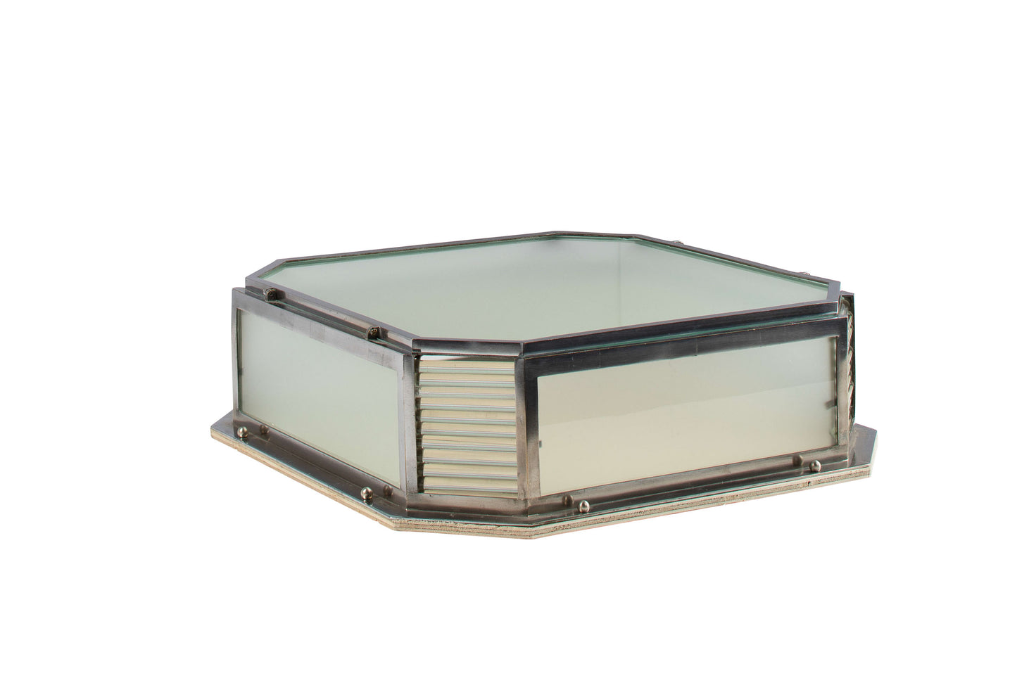 Nickeled Bronze Flushmount With Frosted Glass Panels And Clear G