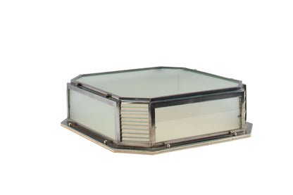 Nickeled Bronze Flushmount With Frosted Glass Panels And Clear G