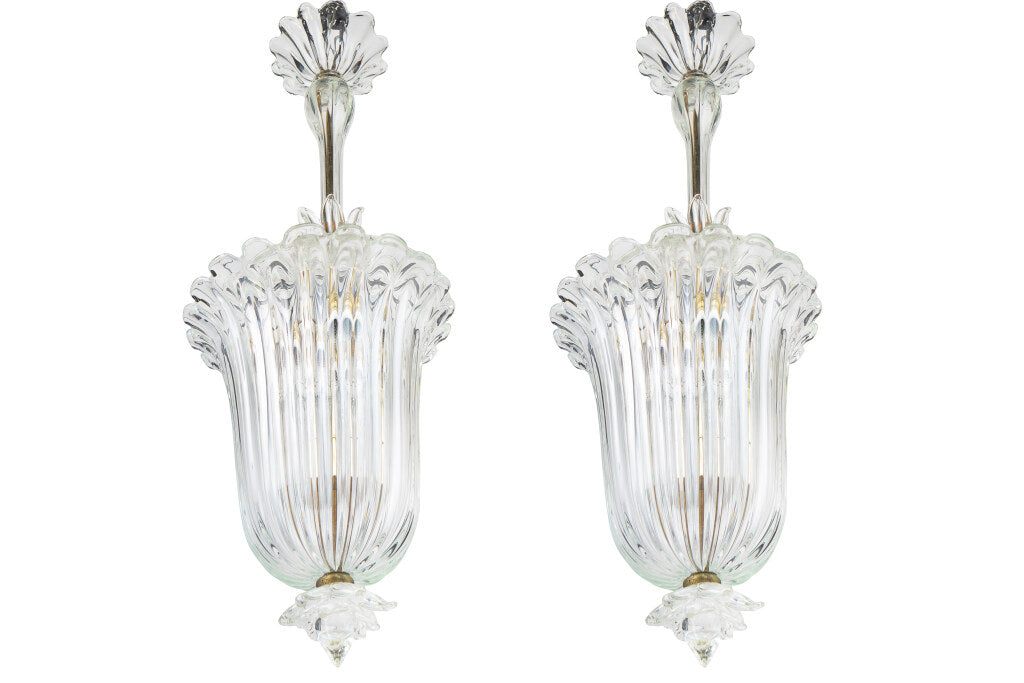Venetian Glass One Light Lanterns by "BAROVIER", Italy 20Th Cent Default