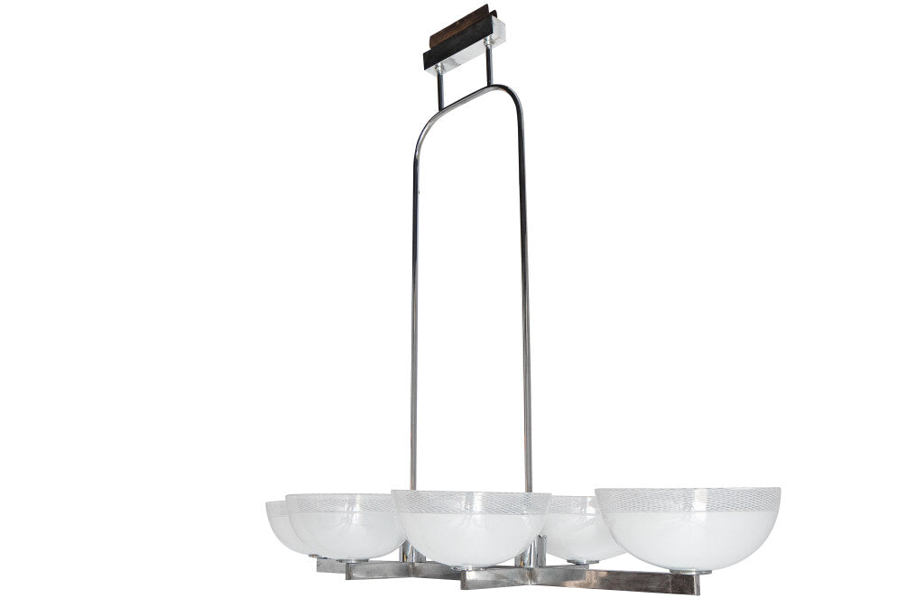 Chrome And Venetian Glass  Six Light Chandelier By "VENINI", Ita Default