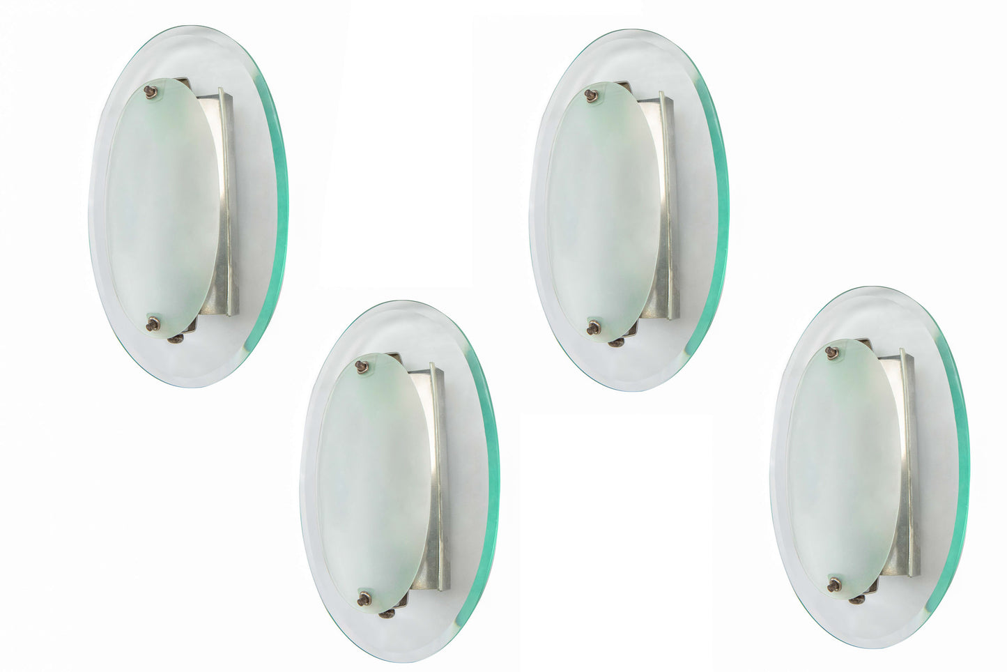 Clear and Frosted Oval Shaped Venetian Glass Sconces by "CRISTAL