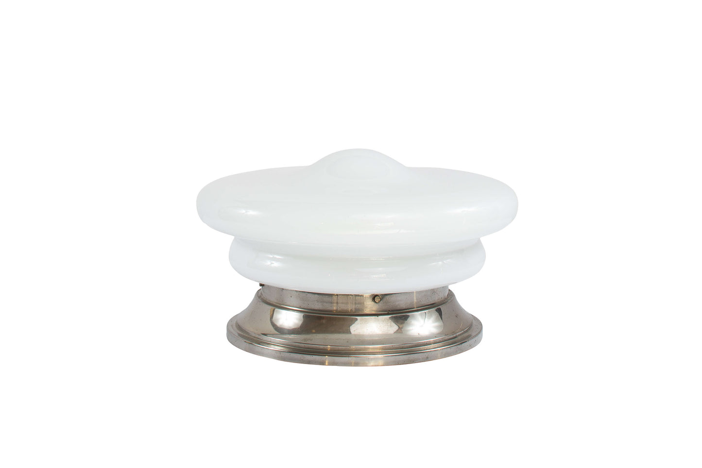Industrial Opaline Glass And Chrome Flushmounts, France Mid 20th