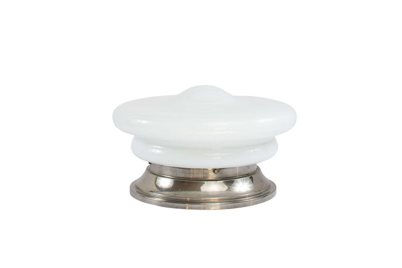 Industrial Opaline Glass And Chrome Flushmounts, France Mid 20th