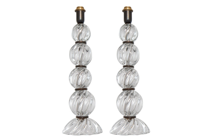 Venetian Glass Swirl Designed Table Lamps with Graduating Sphere