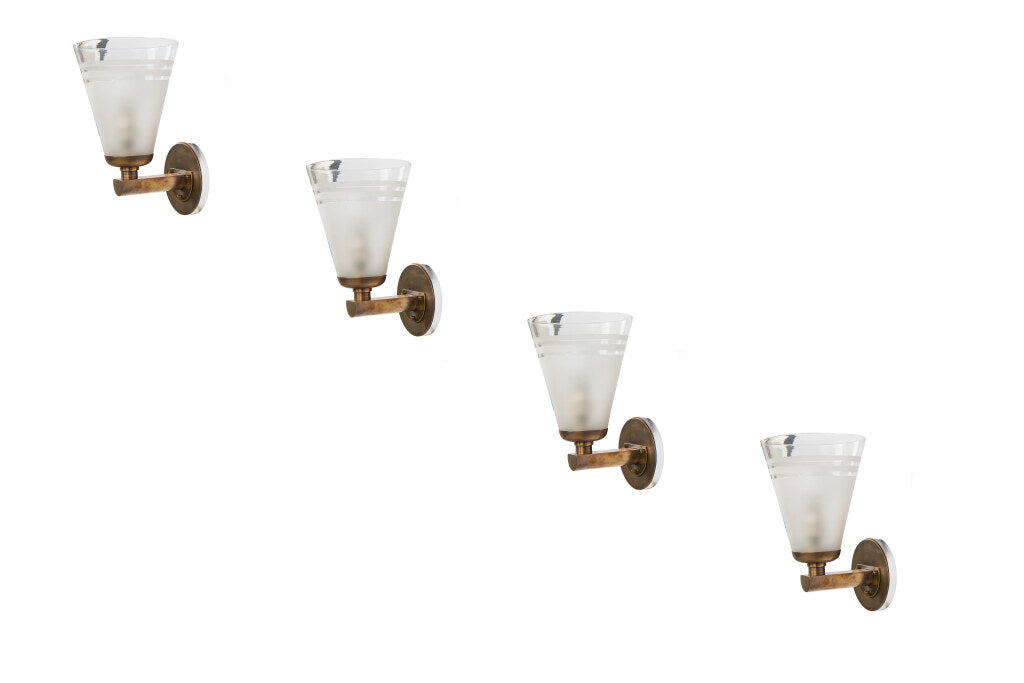 Venetian Glass And BrassSet Of Four  One Light Sconces By FRATEL Default