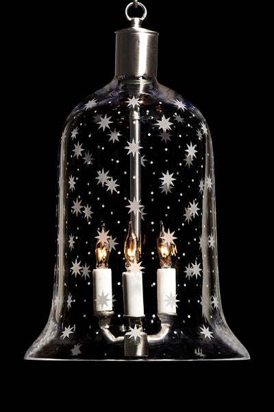 Crystal Bell Shaped  "Americana" Motif, Three Light Lantern