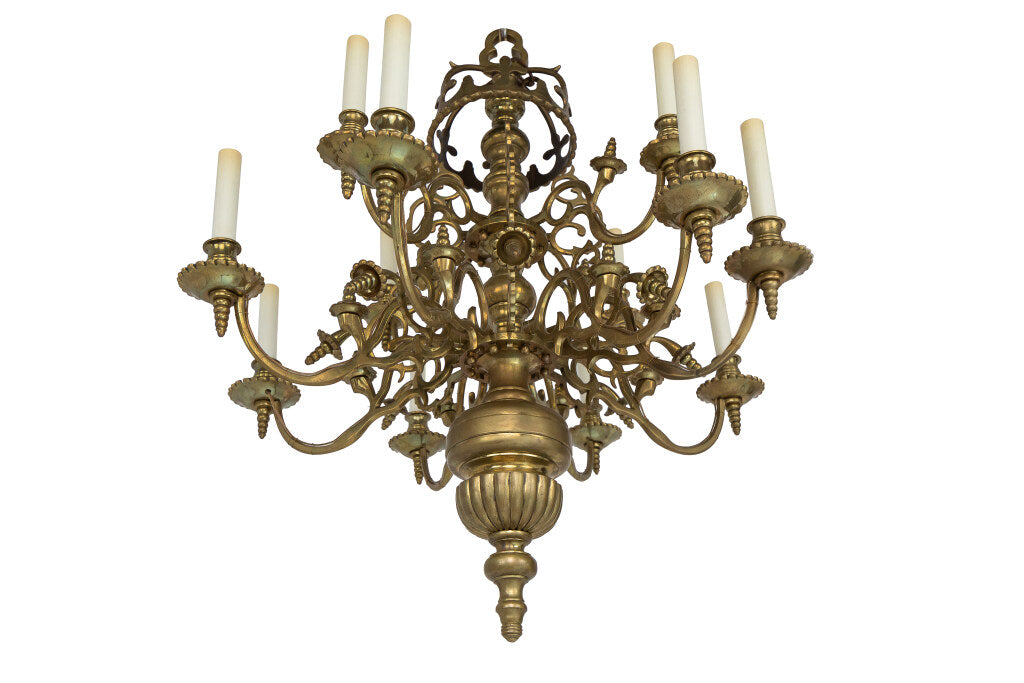 Brass Baroque Style Two Tiered Twelve Light Chandelier With Deco Default