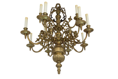 Brass Baroque Style Two Tiered Twelve Light Chandelier With Deco Default
