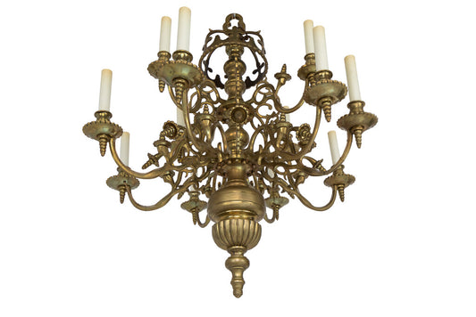 Brass Baroque Style Two Tiered Twelve Light Chandelier With Deco Default