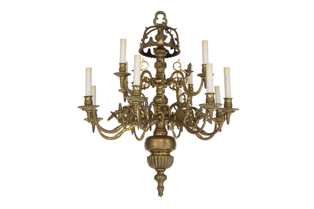 Brass Baroque Style Two Tiered Twelve Light Chandelier With Deco Default