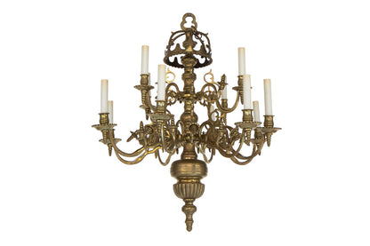 Brass Baroque Style Two Tiered Twelve Light Chandelier With Deco Default