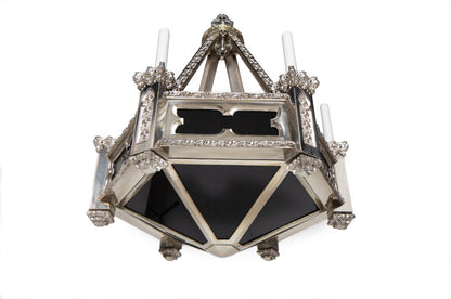 Silvered Bronze With Purple Paneled Glass  Neo-Gothic Six Arm, T Default