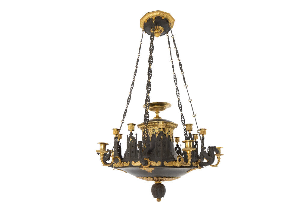 Gilt Bronze And Black Tole Charles X  Twelve Light  Chandelier W Default