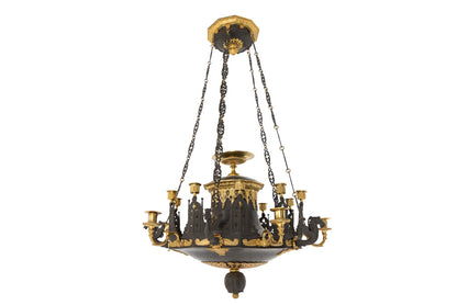 Gilt Bronze And Black Tole Charles X  Twelve Light  Chandelier W Default