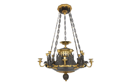 Gilt Bronze And Black Tole Charles X  Twelve Light  Chandelier W Default
