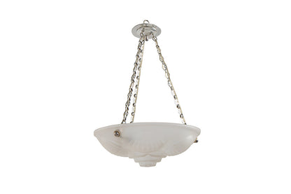 Molded Glass Art Deco Three Light Pendant With Coquille Motif, F Default