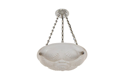 Molded Glass Art Deco Three Light Pendant With Coquille Motif, F Default