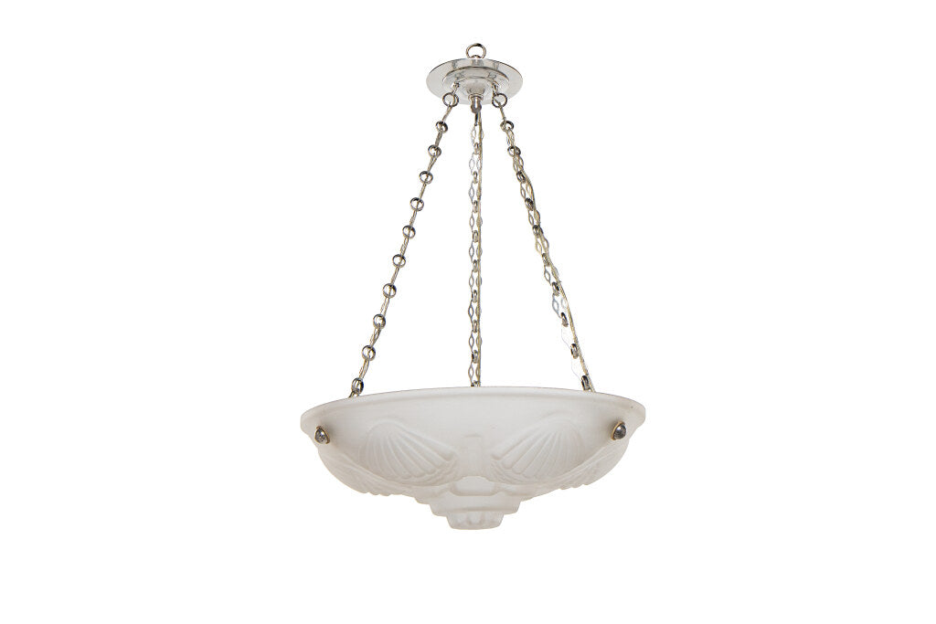 Molded Glass Art Deco Three Light Pendant With Coquille Motif, F Default