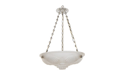 Molded Glass Art Deco Three Light Pendant With Coquille Motif, F Default