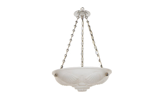 Molded Glass Art Deco Three Light Pendant With Coquille Motif, F Default