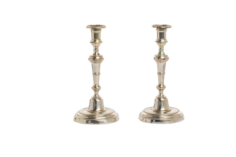 Silvered Bronze Candlesticks, England 19th Century