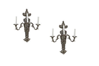 Silvered Bronze L.XVI Style Three Light Sconces, France 19th Cen Default