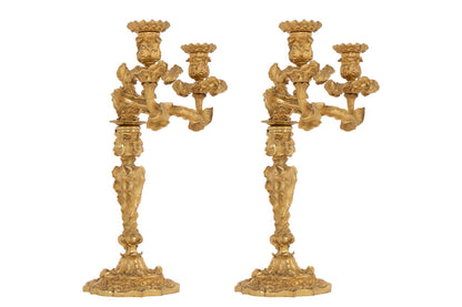 Fine Pair of Rococo Gilt Bronze Two Light Candelabra by "RUNDELL Default