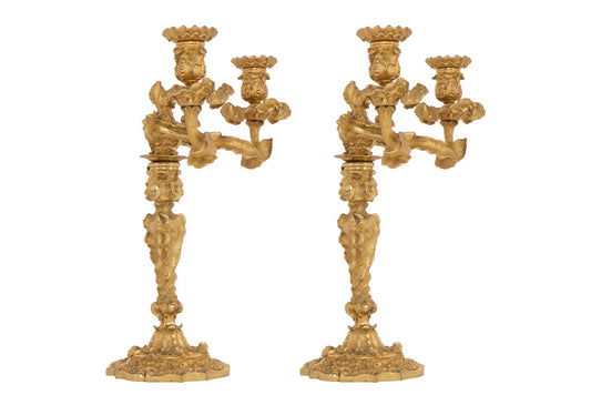 Fine Pair of Rococo Gilt Bronze Two Light Candelabra by "RUNDELL Default