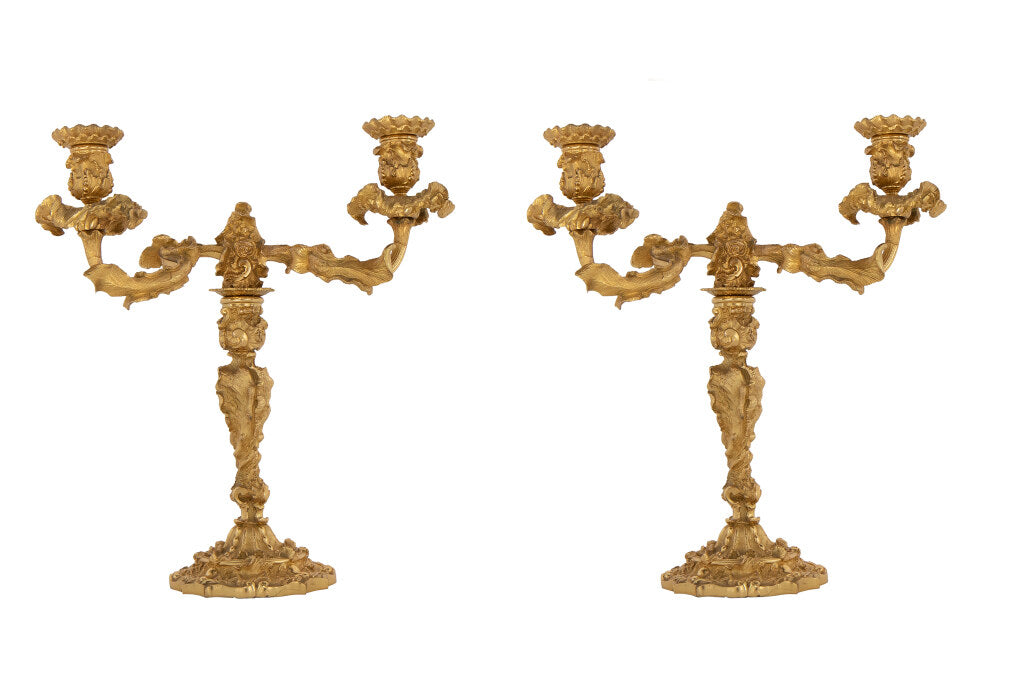 Fine Pair of Rococo Gilt Bronze Two Light Candelabra by "RUNDELL Default