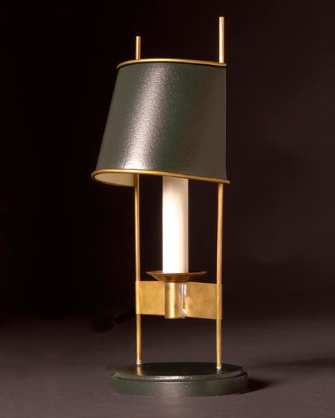 Brass And Painted Tole One Light Bouillotte With Shield Shade
