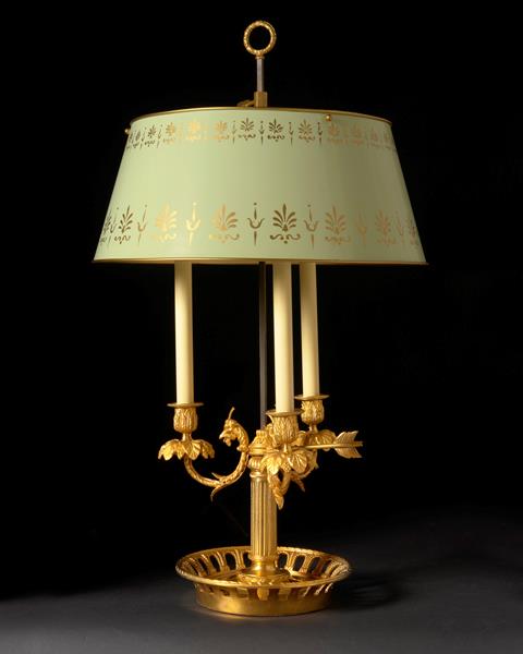 Gilded bronze three light bouillotte with rams head and painted