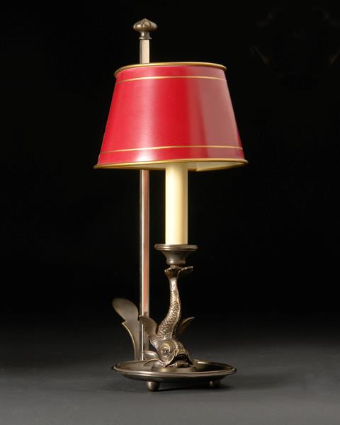 Patinated Bronze And Painted Tole Dolphin Motif One Light Bouill