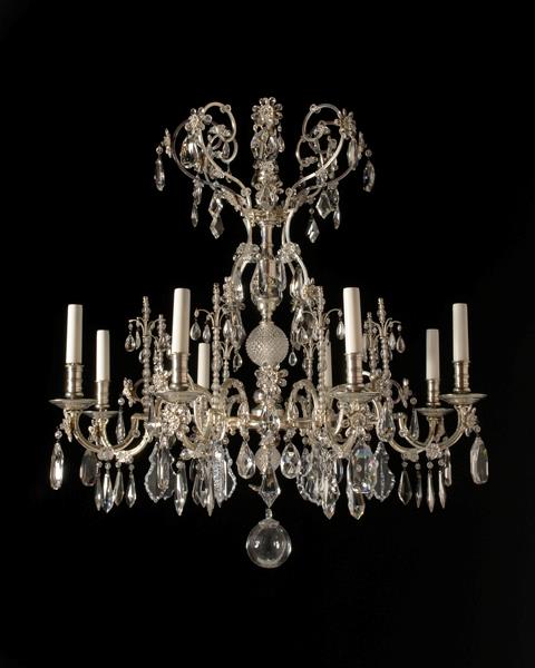 Silvered  Bronze And Cut Crystal Eight Light Chandelier