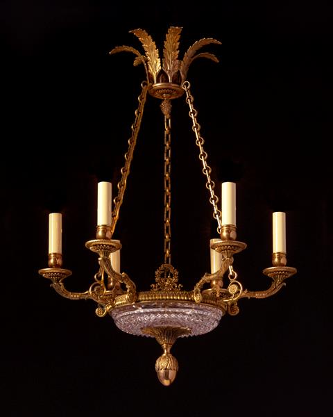 Gilt Bronze And Cut Crystal  Six Arm Eight Light Empire Style Ch