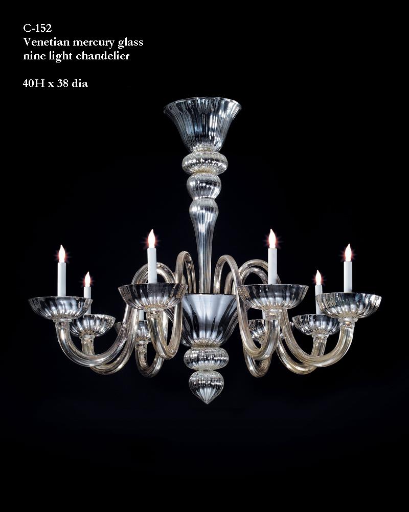 Mercury Glass Venetian Art Deco Style Nine Light Chandelier