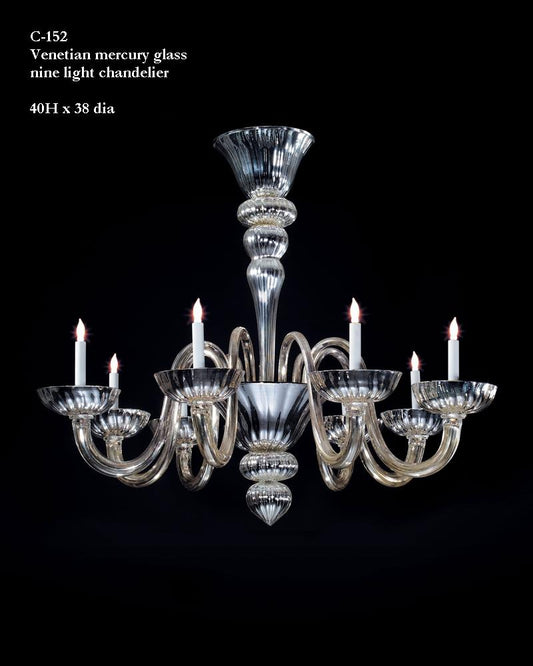 Mercury Glass Venetian Art Deco Style Nine Light Chandelier