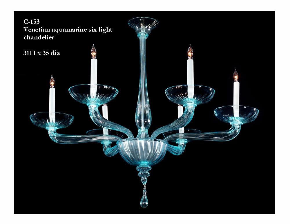 Aquamarine Colored Venetian Glass Six Light Chandelier