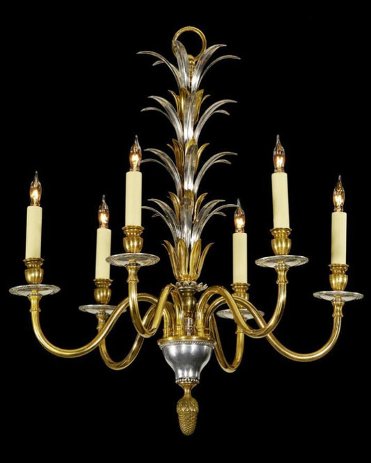 Gilt Bronze And Silvered Iron Palm Motif Six  Chandelier