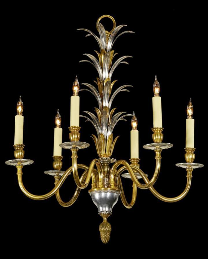 Gilt Bronze And Silvered Iron Palm Motif Six  Chandelier
