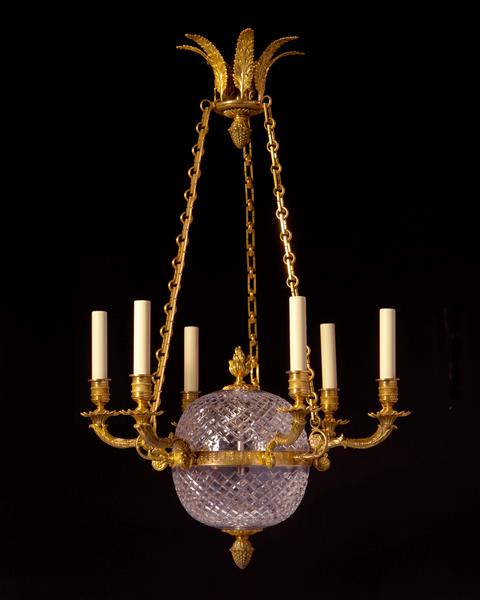 Gilt Bronze And Cut Crystal  Empire Style  Six Light Chandelier
